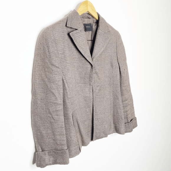 AKRIS Tweed Blazer tan brown textured knit notched collar designer womens US 6 - Picture 3 of 6